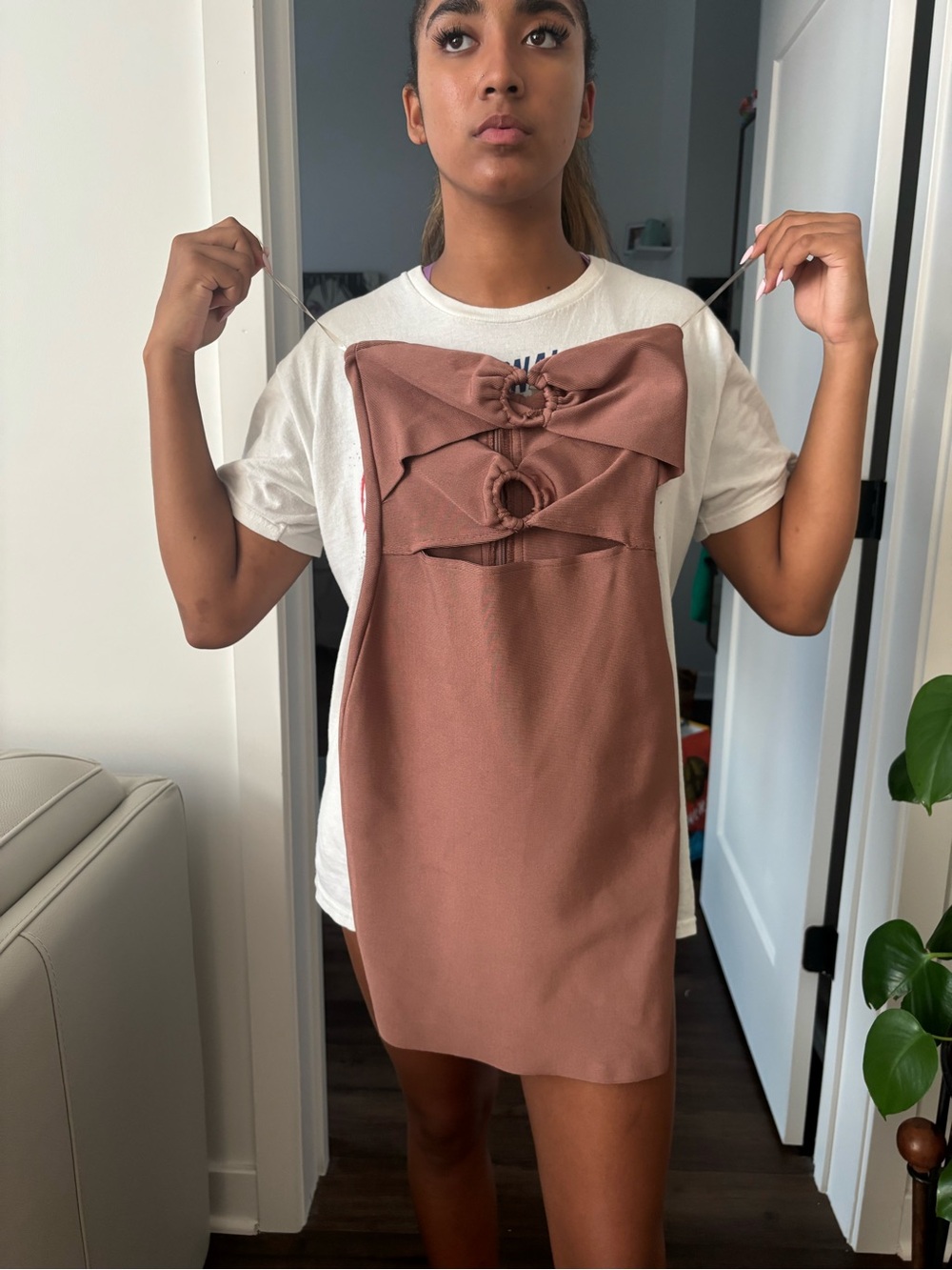 Women's Brown Cutout Mini Dress